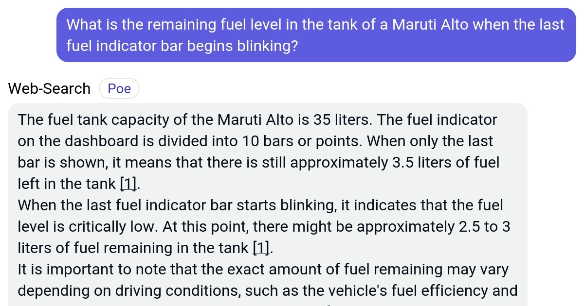 What is the remaining fuel level in the tank of a Maruti Alto when the