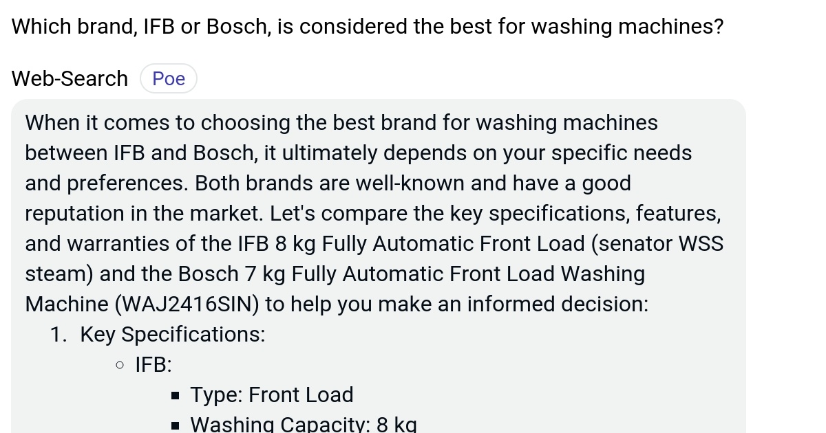Which brand, IFB or Bosch, is considered the best for washing machines