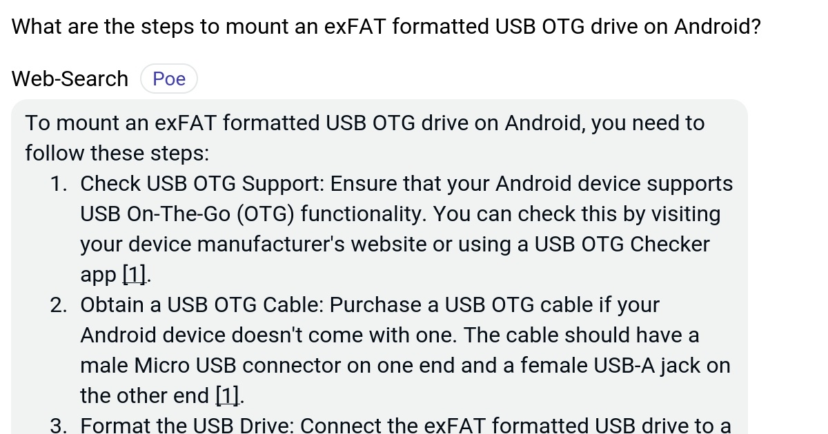 What are the steps to mount an exFAT formatted USB OTG drive on Android