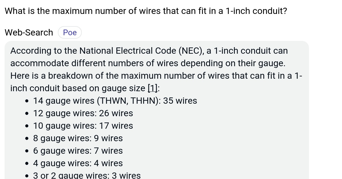 What is the maximum number of wires that can fit in a 1inch conduit? Poe