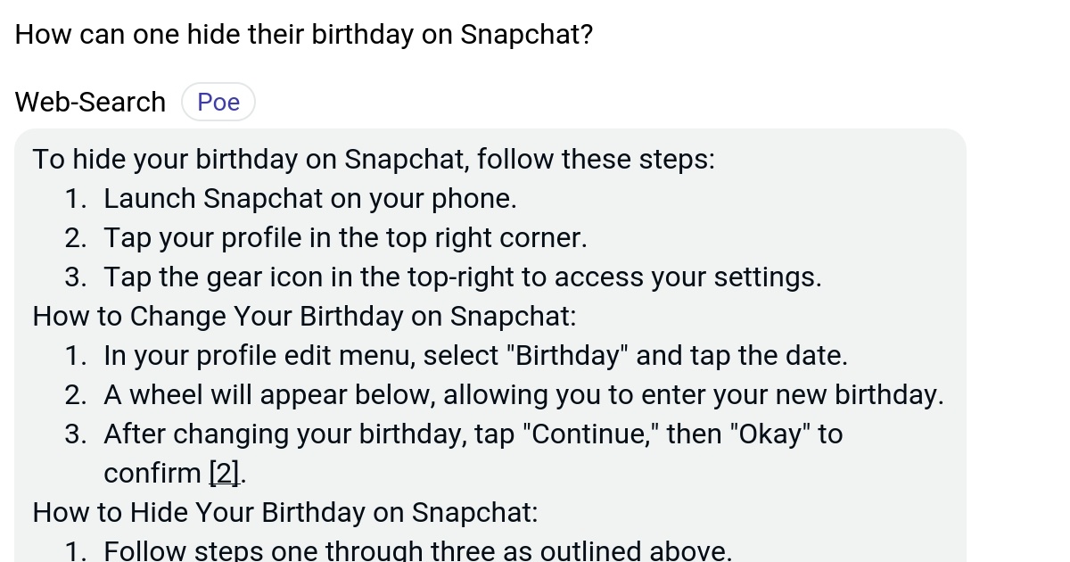 How can one hide their birthday on Snapchat? Poe