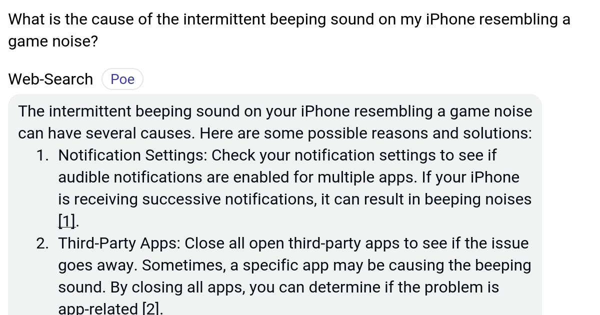 What is the cause of the intermittent beeping sound on my iPhone