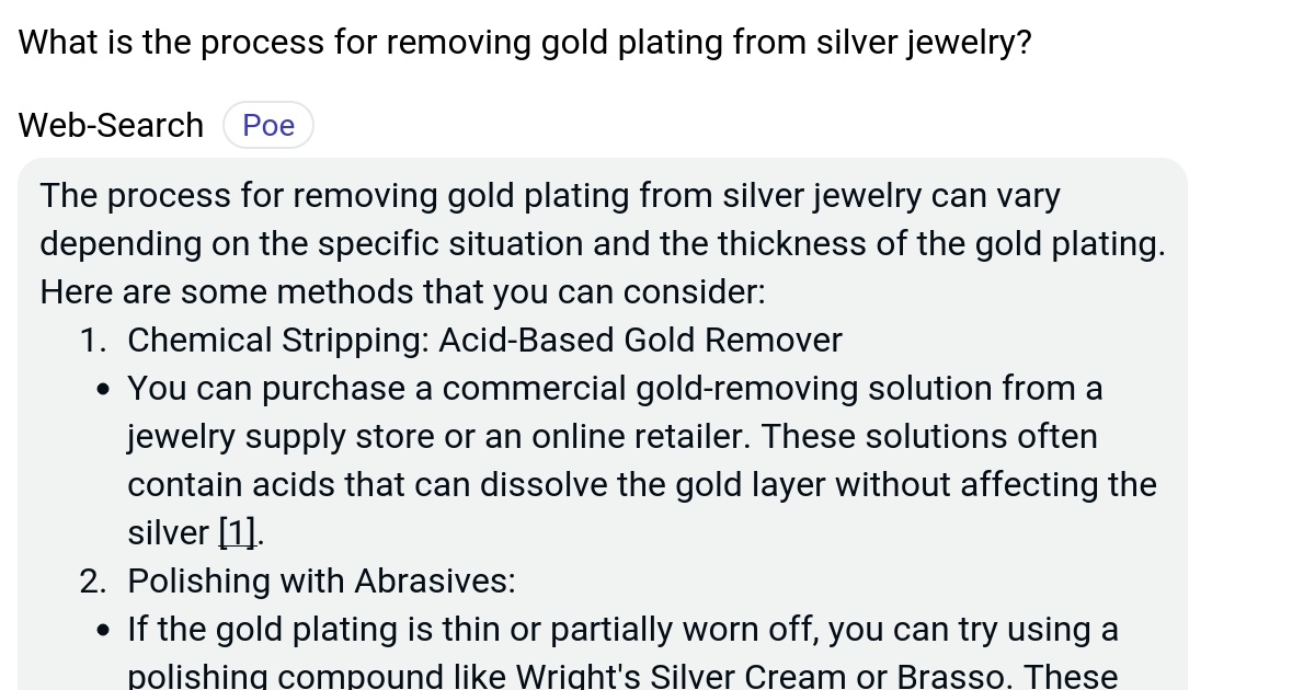 What is the process for removing gold plating from silver jewelry? Poe
