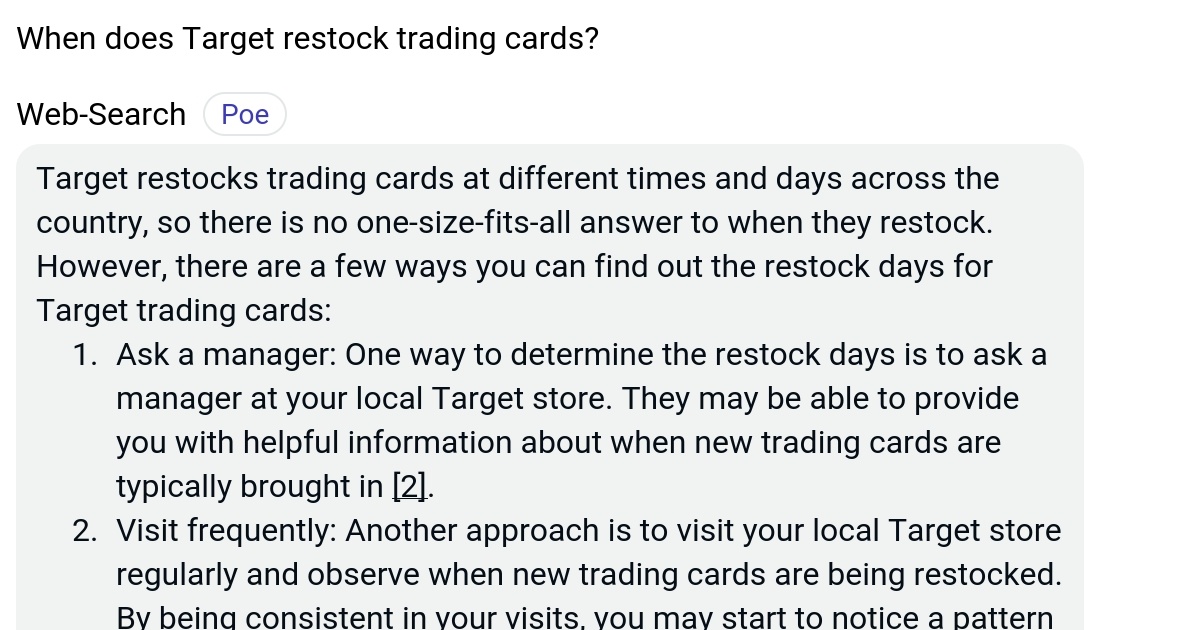 When does Target restock trading cards? Poe