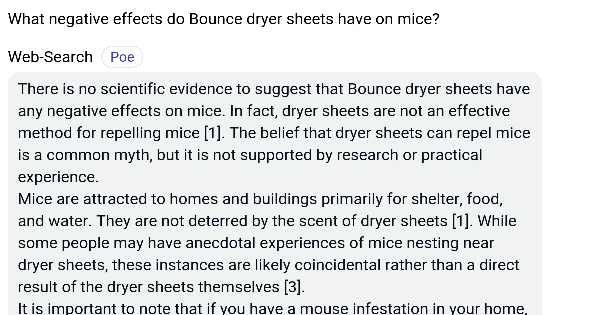 What negative effects do Bounce dryer sheets have on mice? Poe