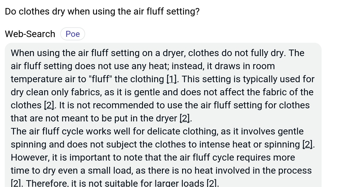 Do clothes dry when using the air fluff setting? Poe