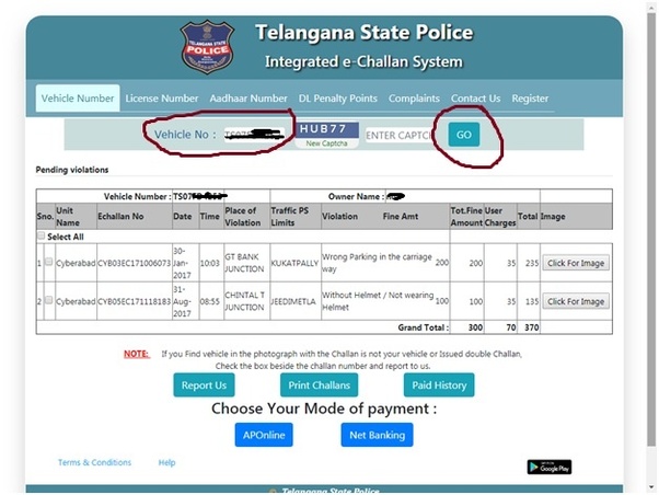 How to know if there is any traffic challan pending against a vehicle
