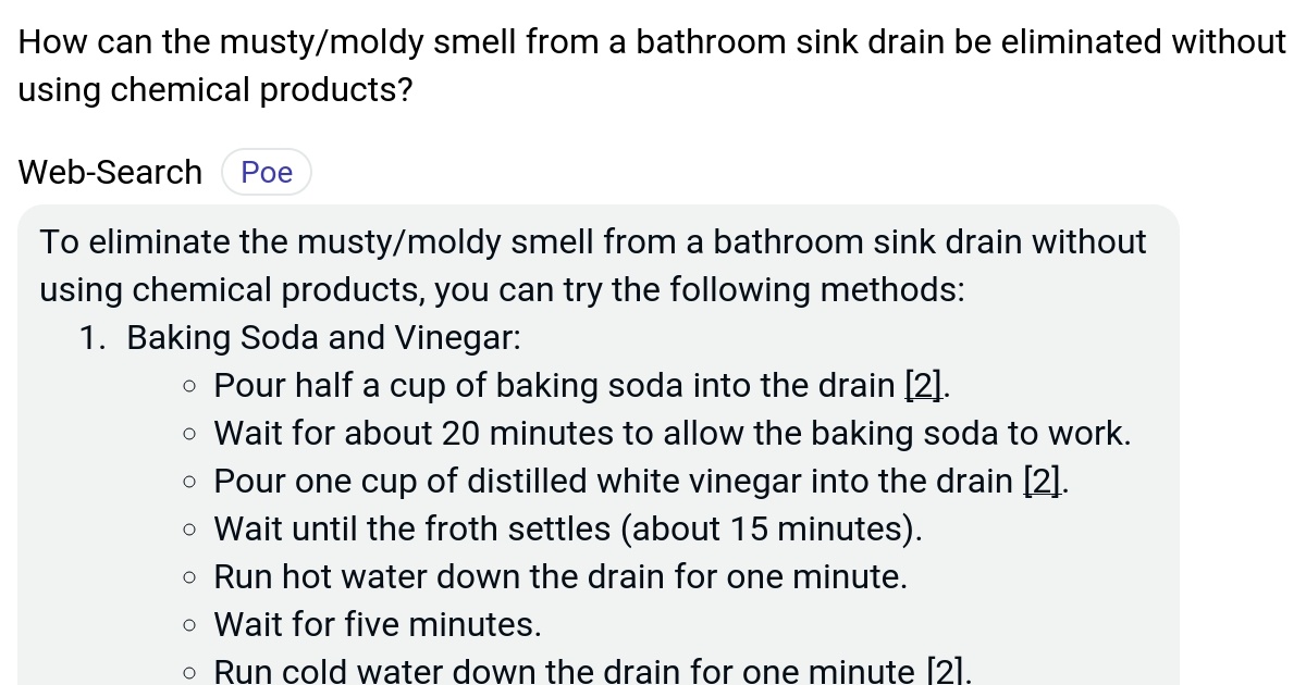 How can the musty/moldy smell from a bathroom sink drain be eliminated