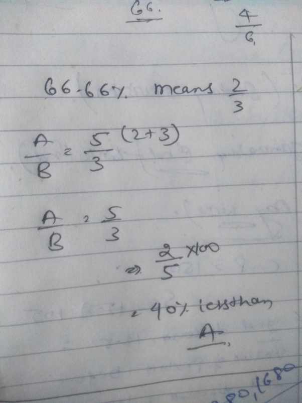 If A is 66.66 more than B. B is how much percent less than A? Quora