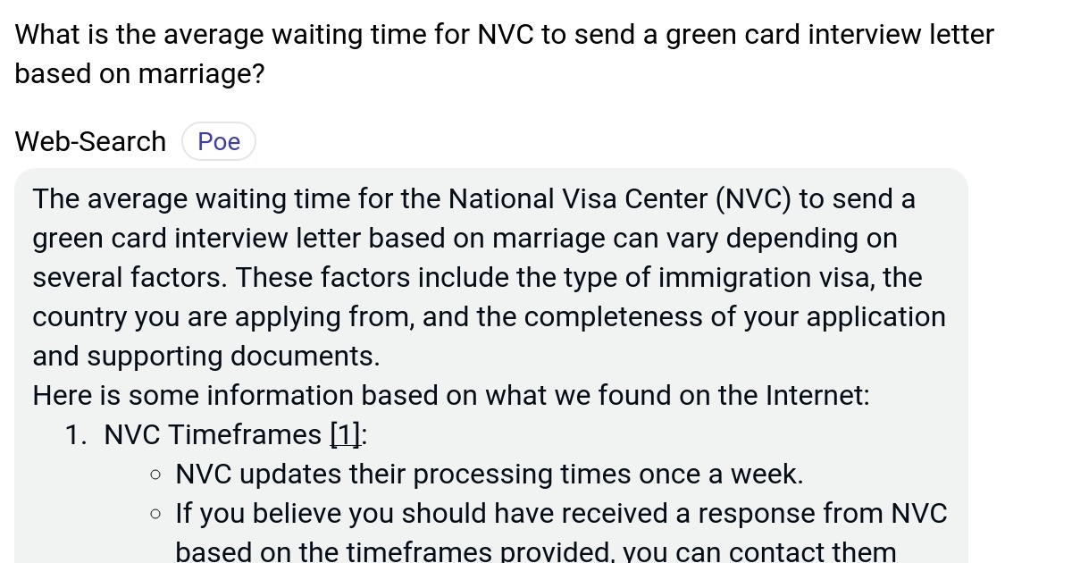 What is the average waiting time for NVC to send a green card interview
