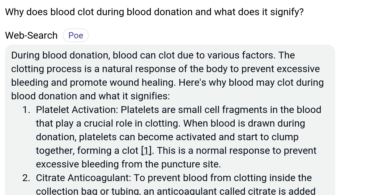 Why does blood clot during blood donation and what does it signify? Poe