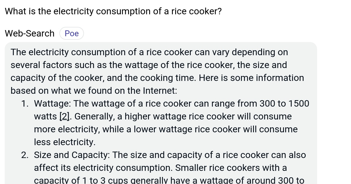 What is the electricity consumption of a rice cooker? Poe