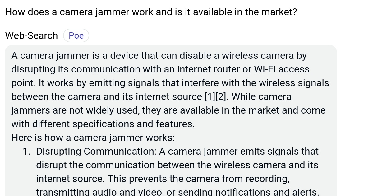 How does a camera jammer work and is it available in the market? Poe