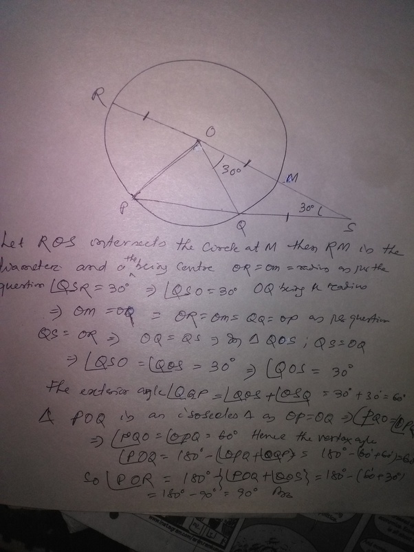 PQ is the chord of a circle whose centre is O. ROS is a line segment originating from a point R