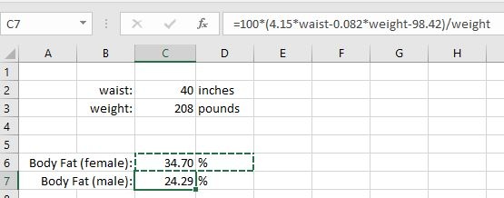 How to input the YMCA body fat formula into a spreadsheet Quora