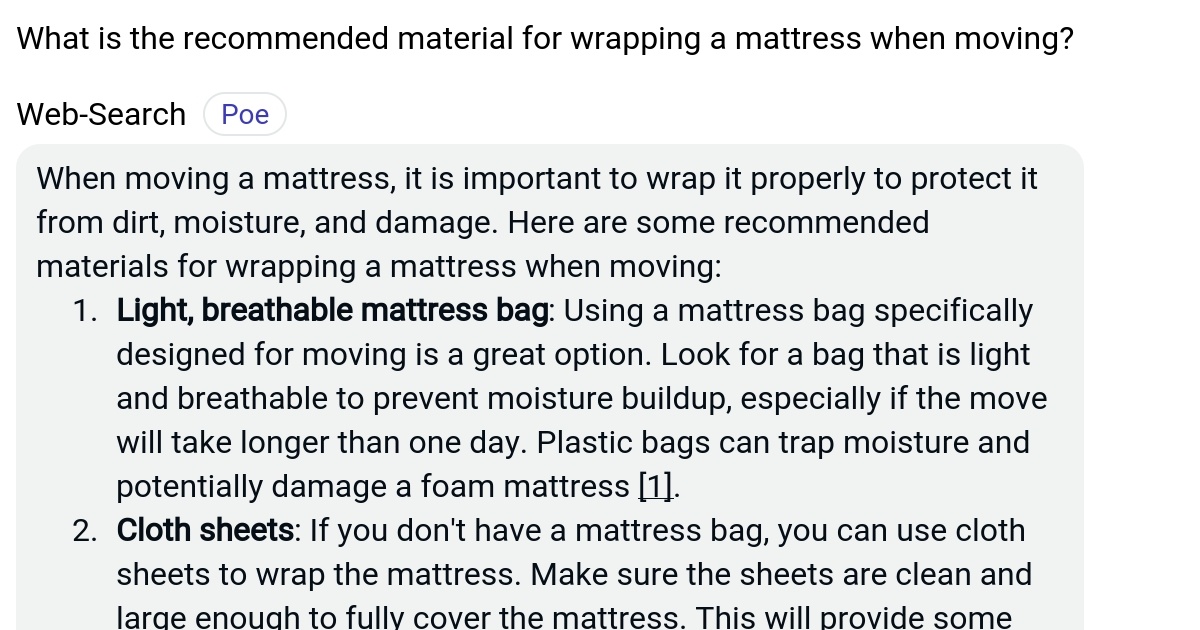 What is the material for wrapping a mattress when moving? Poe