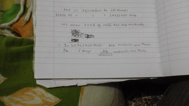 If one ml of water contains 20 drops then number of molecules in a drop