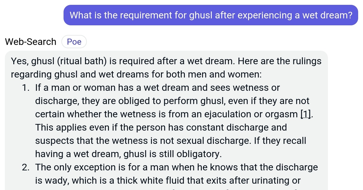What is the requirement for ghusl after experiencing a wet dream? Poe