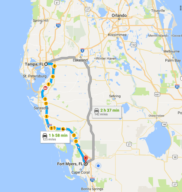 Cleveland Oh To Fort Myers Florida Map What is the best way to travel the distance between Tampa and Fort