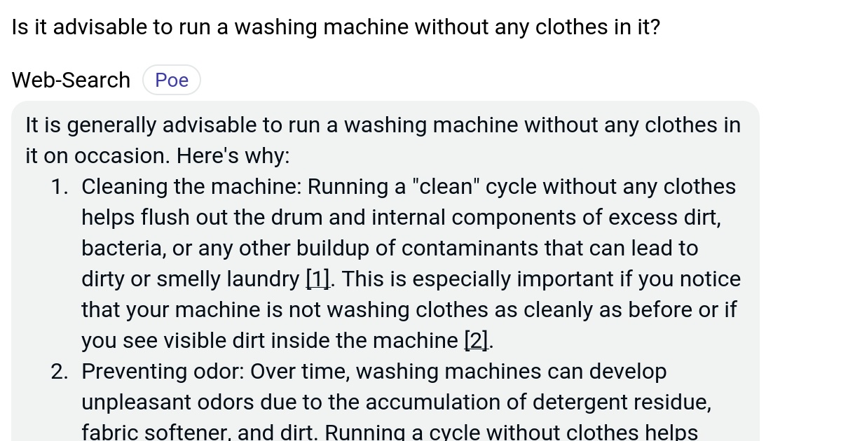 Is it advisable to run a washing machine without any clothes in it? Poe