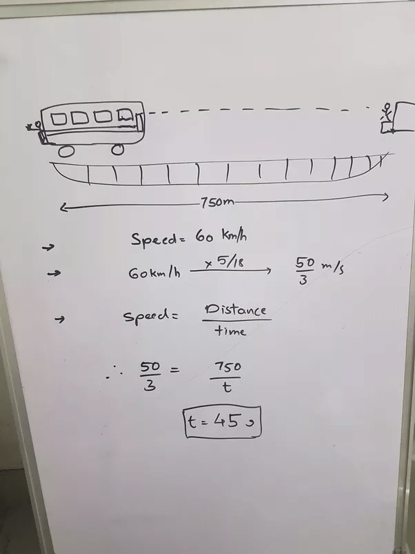 A train travelling at 60 km/h passes over a bridge 750 m