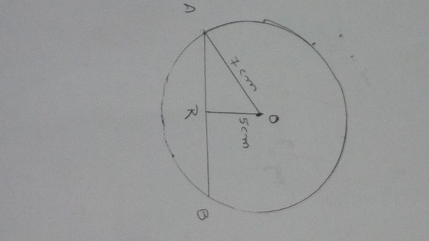 A circle has a radius of 7 centimeters. The midpoint of the chord of