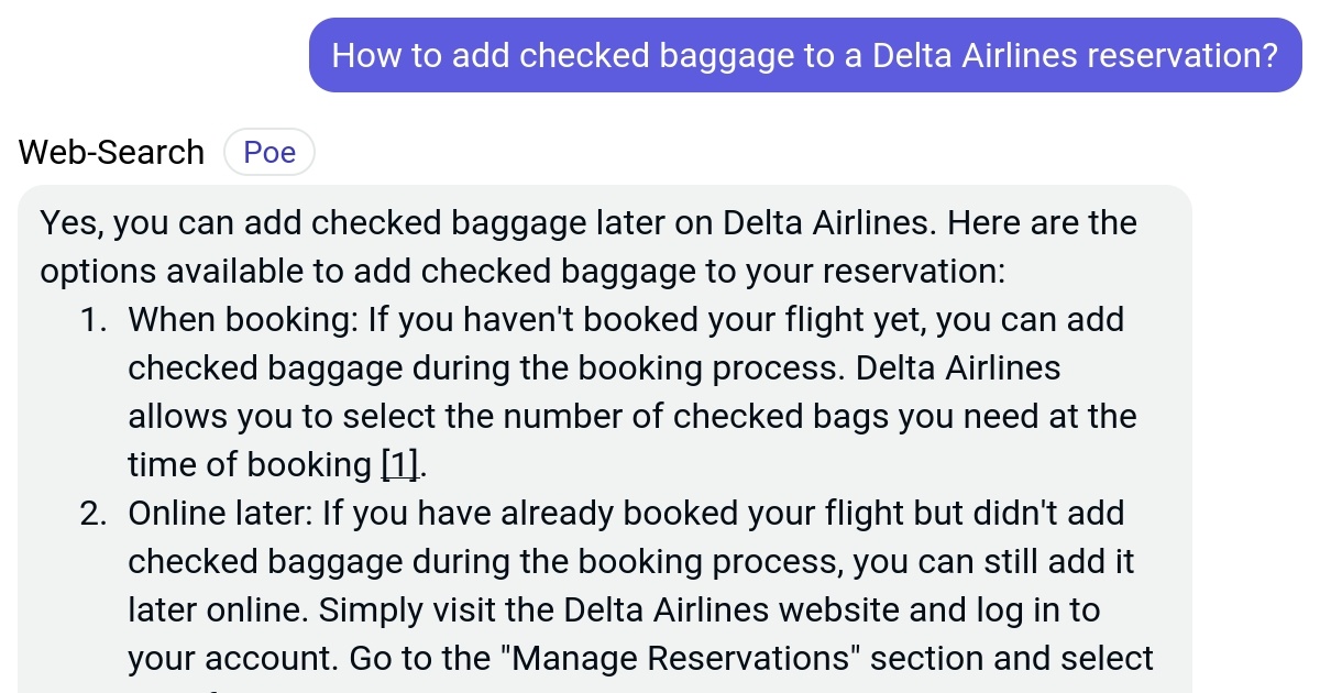How to add checked baggage to a Delta Airlines reservation? Poe