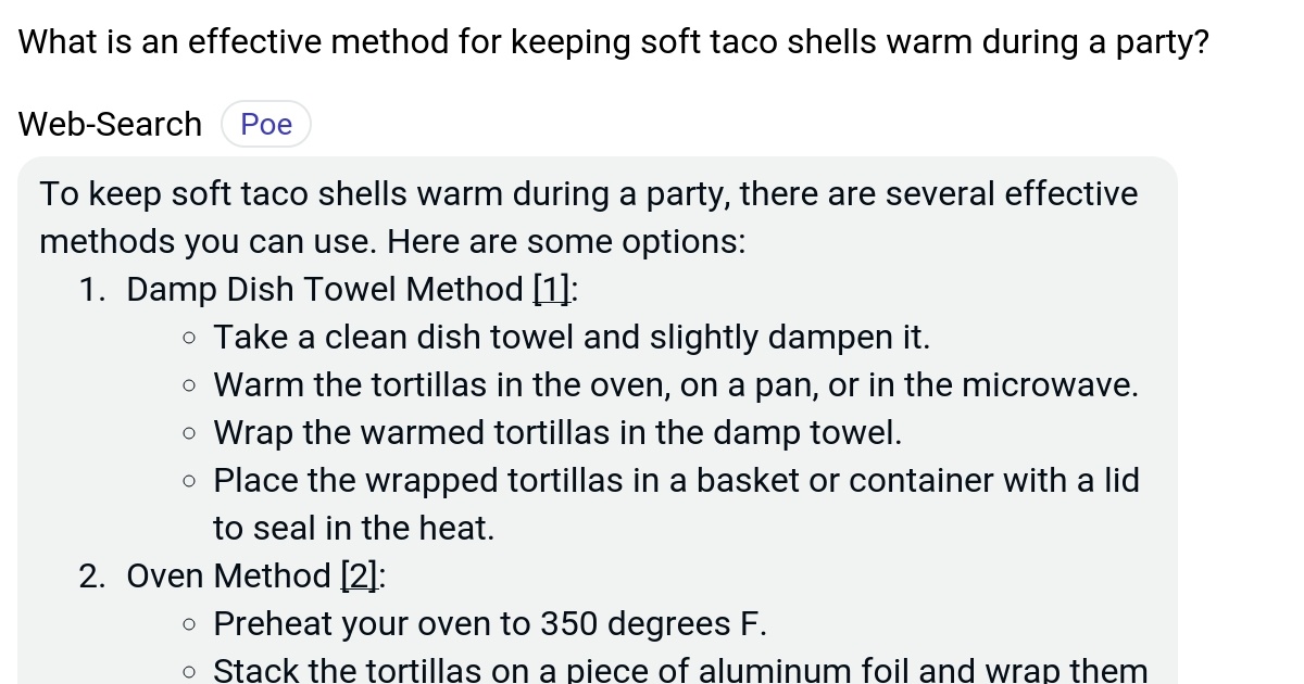 What is an effective method for keeping soft taco shells warm during a