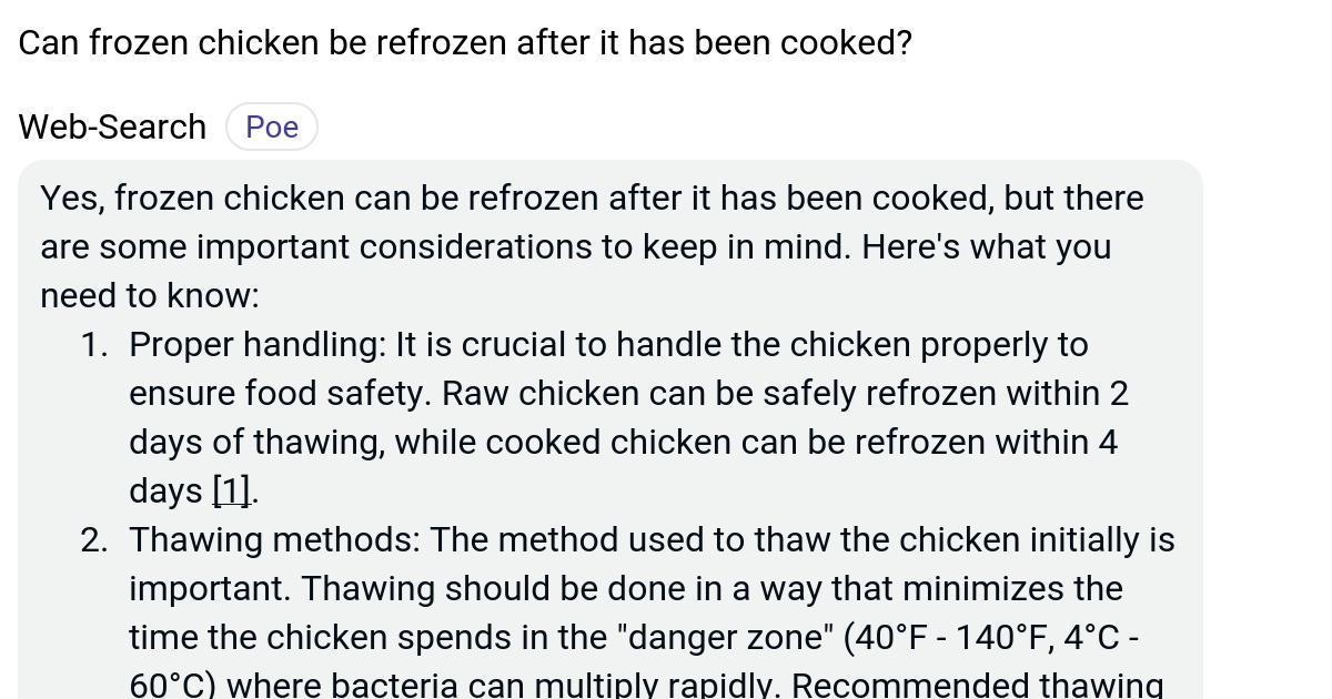 Can frozen chicken be refrozen after it has been cooked? Poe