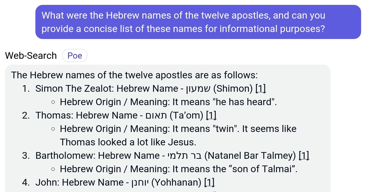 What were the Hebrew names of the twelve apostles, and can you provide
