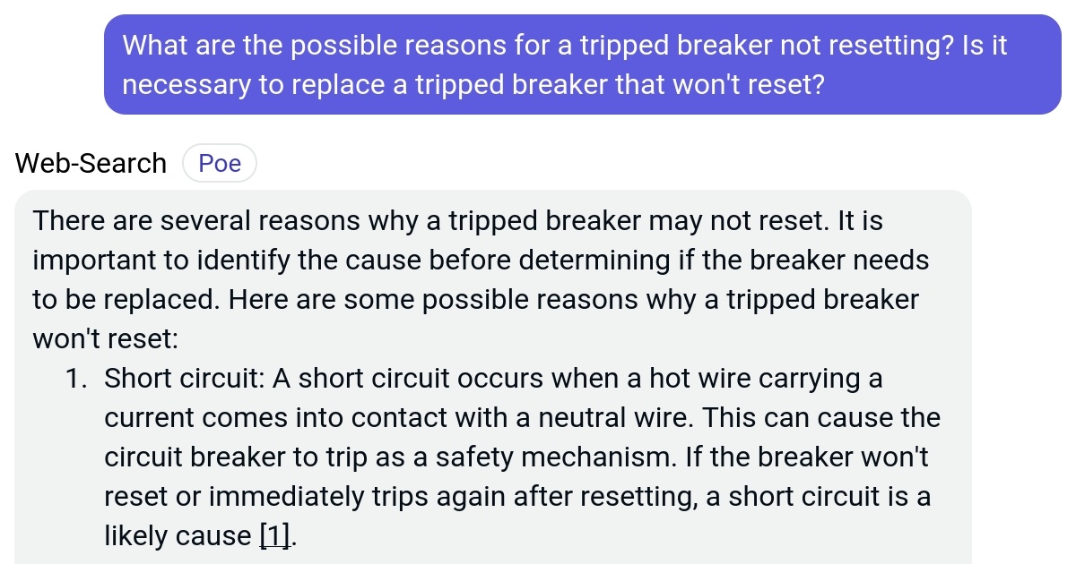 What are the possible reasons for a tripped breaker not resetting? Is