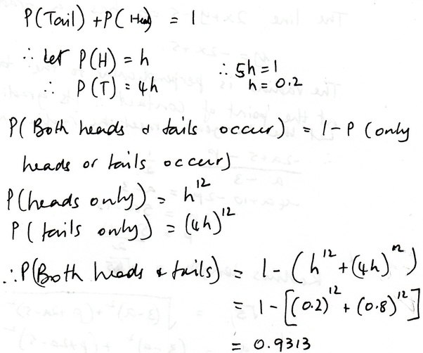 Coin is weighted so that a tail is 4 times as likely as a head. The