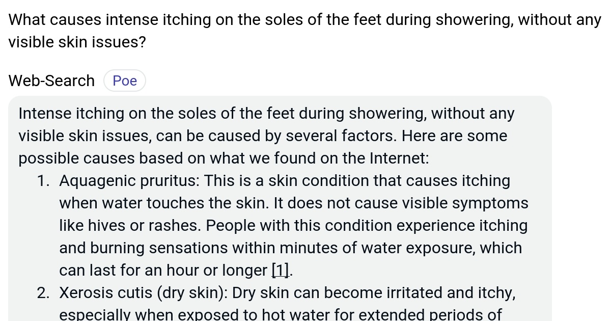 What causes intense itching on the soles of the feet during showering