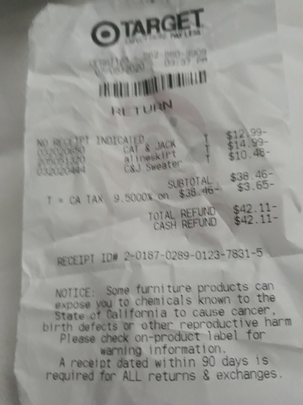 Target Returns No Receipt GETARG