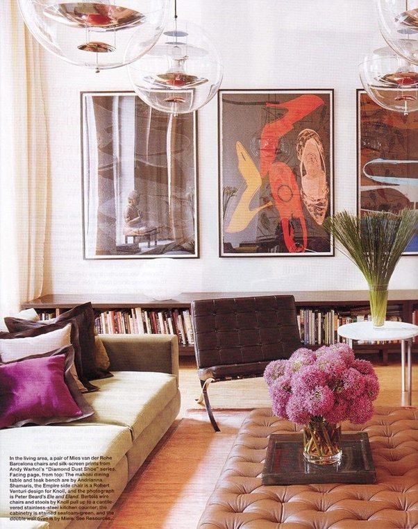 What are some interesting art works to decorate large living room space