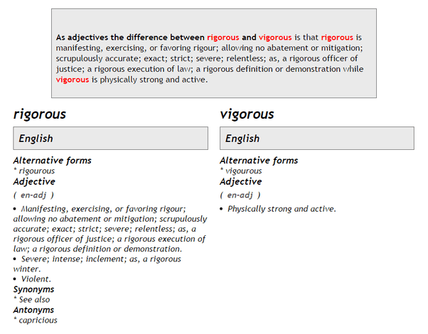What are the differences and similarities between vigorous and rigorous