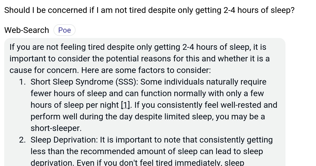 Should I be concerned if I am not tired despite only getting 24 hours of sleep? Poe