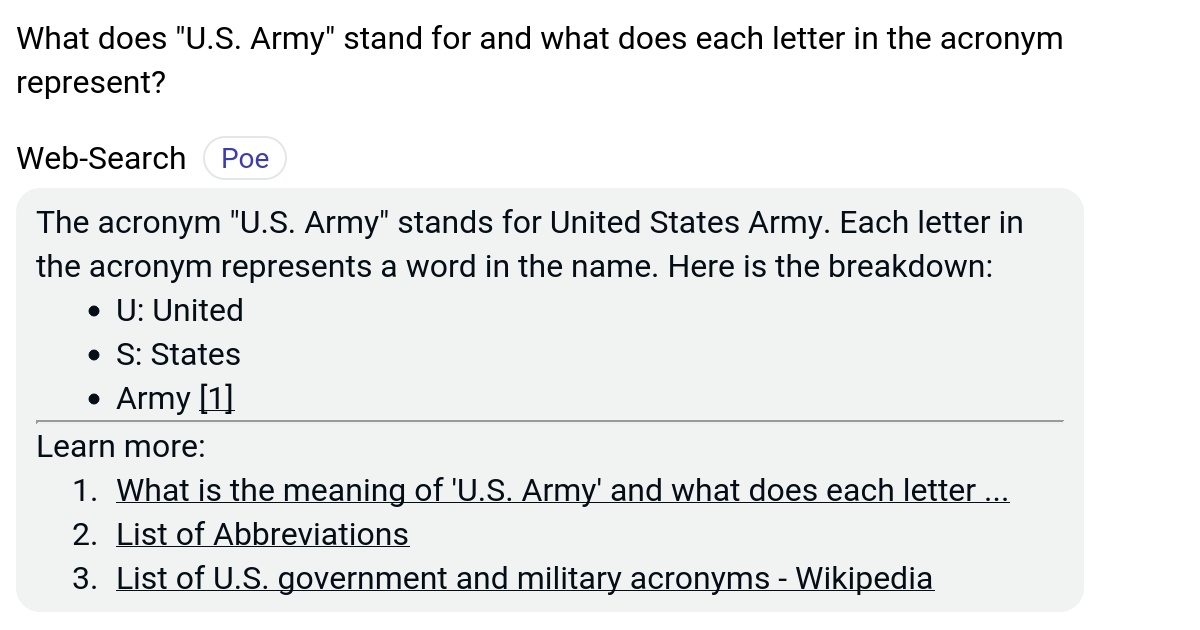 What does "U.S. Army" stand for and what does each letter in the