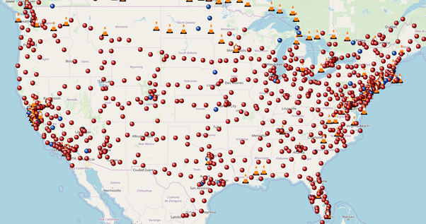 How many Tesla charging stations are there in the US?