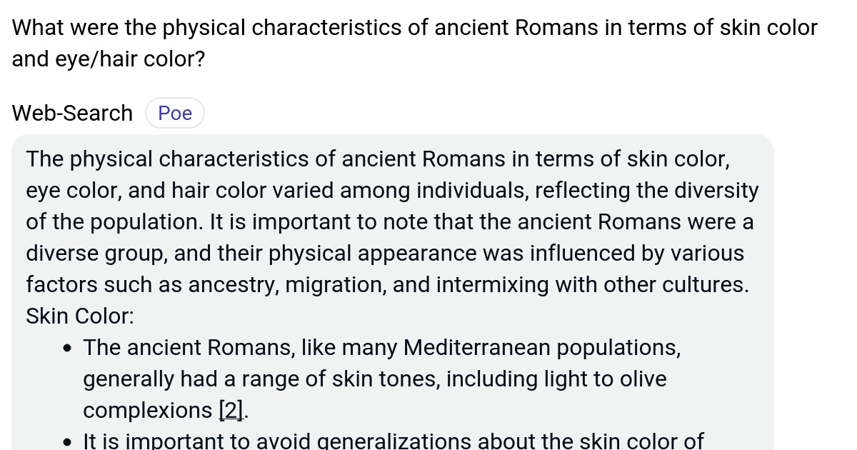 What were the physical characteristics of ancient Romans in terms of skin color and eye/hair