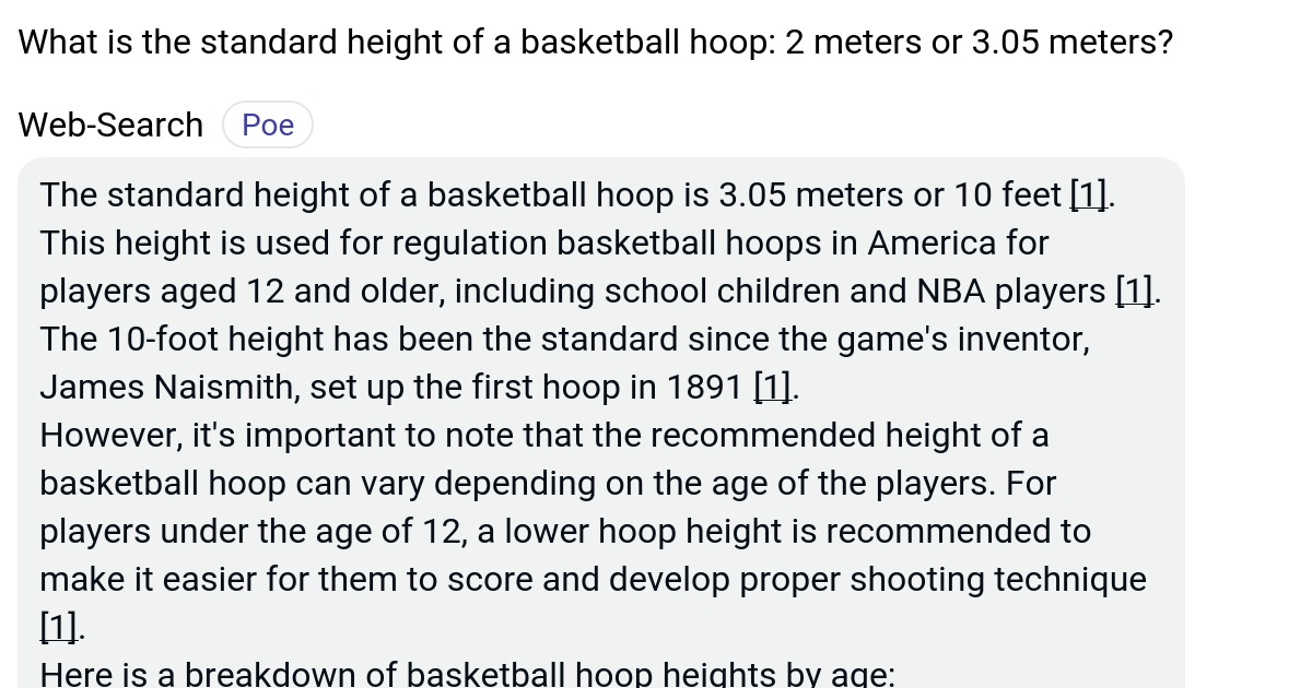 What is the standard height of a basketball hoop 2 meters or 3.05