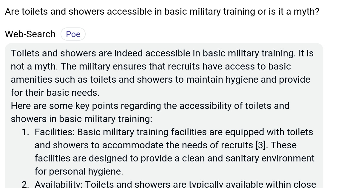 Are toilets and showers accessible in basic military training or is it