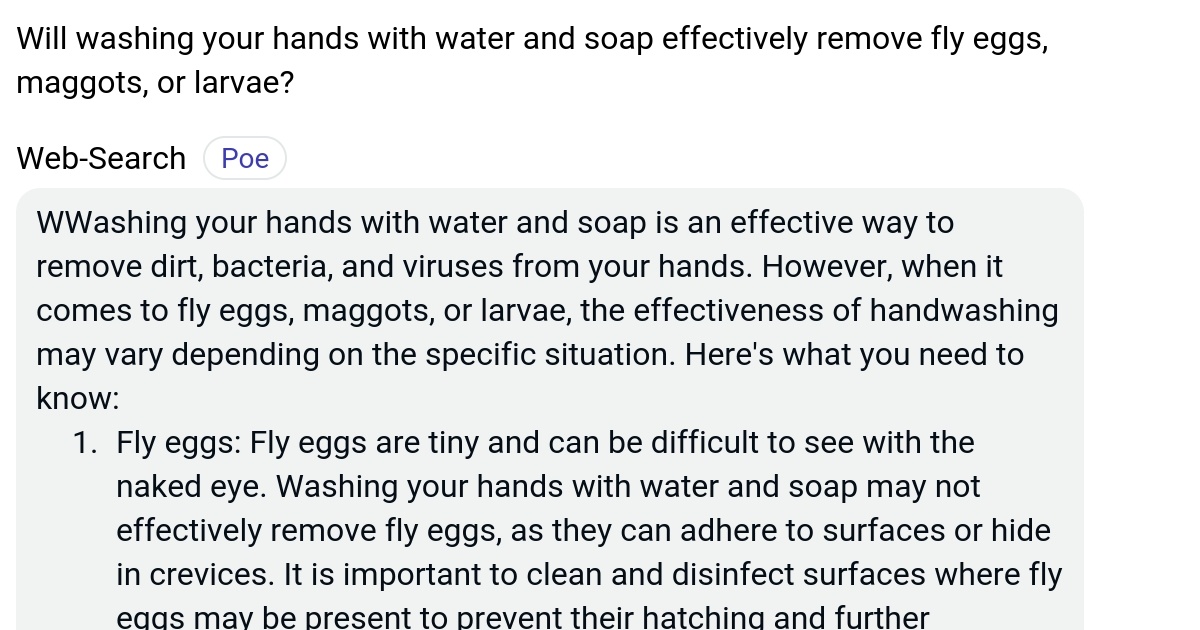 Will washing your hands with water and soap effectively remove fly eggs