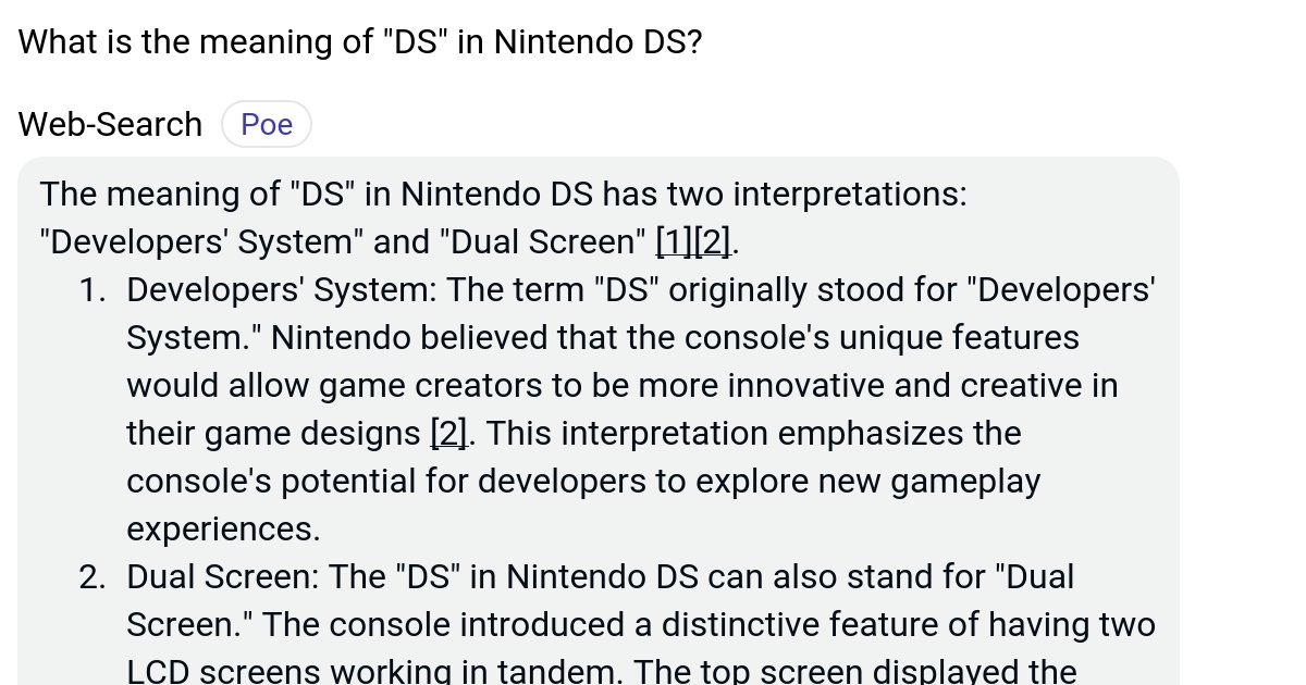 What is the meaning of "DS" in Nintendo DS? Poe