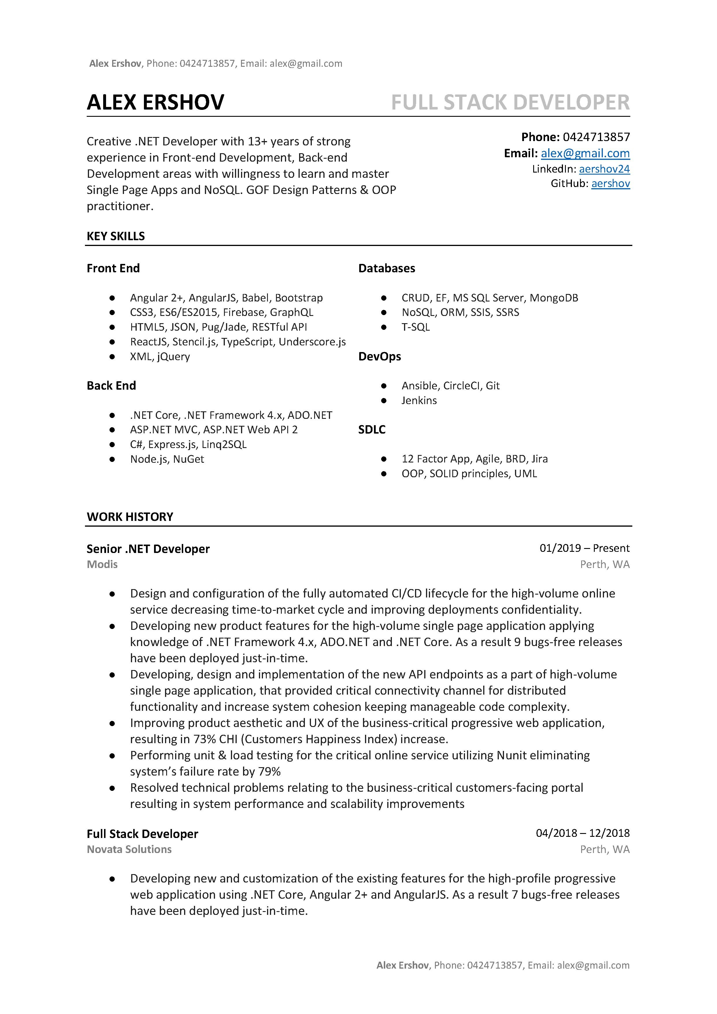 React Developer Resume | TUTORE.ORG - Master of Documents