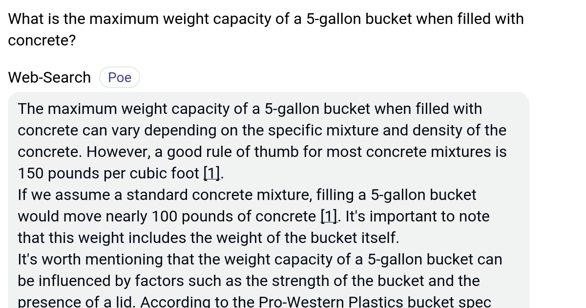 What is the maximum weight capacity of a 5gallon bucket when filled