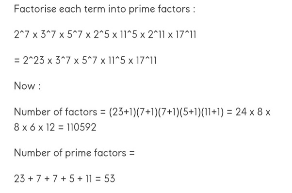 What is the number of prime factors contained in the product 30^7 * 22