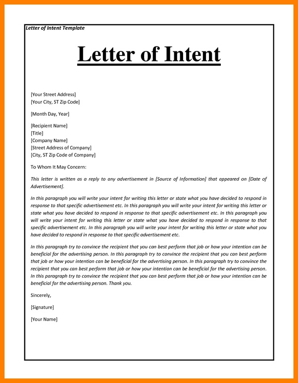 cover letter vs intent letter