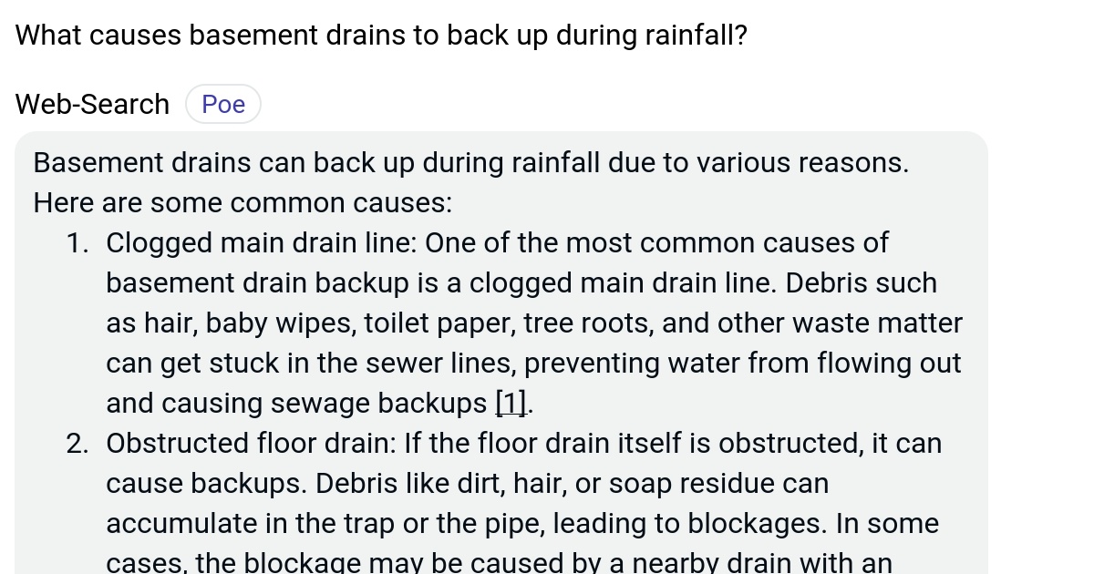 What causes basement drains to back up during rainfall? Poe