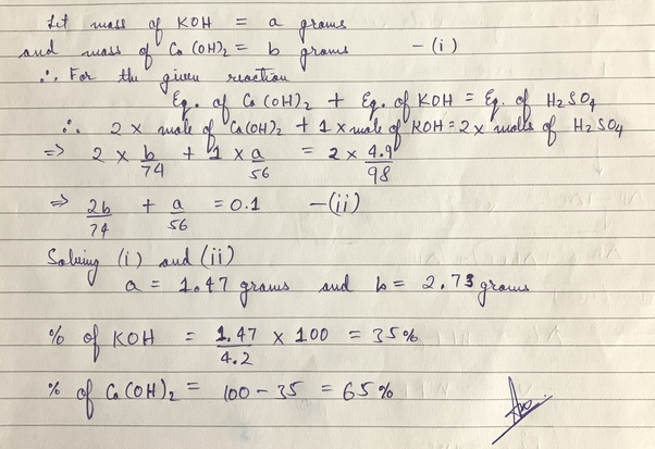 A solution containing 4.2 g of KOH and Ca(OH) 2 is neutralized by an
